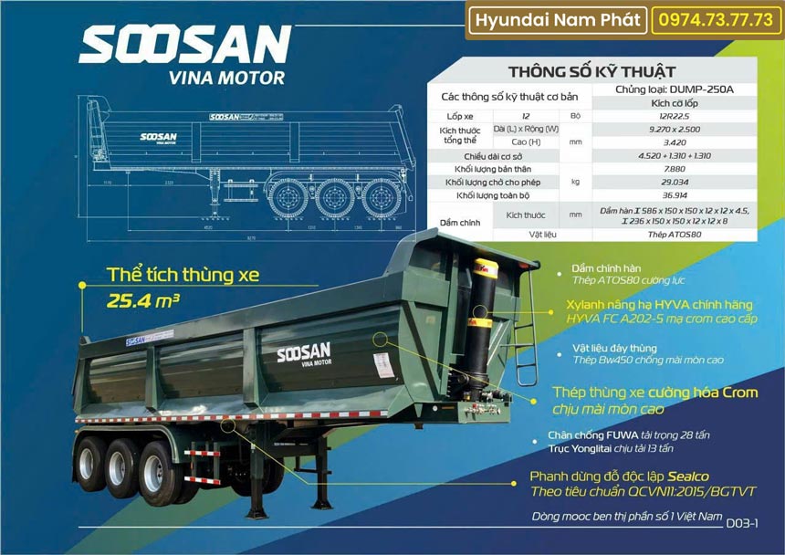 Mooc ben 25 khối Doosung Soosan DUMP-250A | Thùng U 25.4 khối chất lượng cao